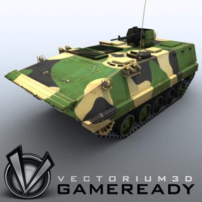 3D Model of Game-ready model of modern Chinese Armoured Personnel Carrier ZSD89 (Type89) with two RGB textures: 1024x1024 for APC and 1024x512 for track and wheels. - 3D Render 0